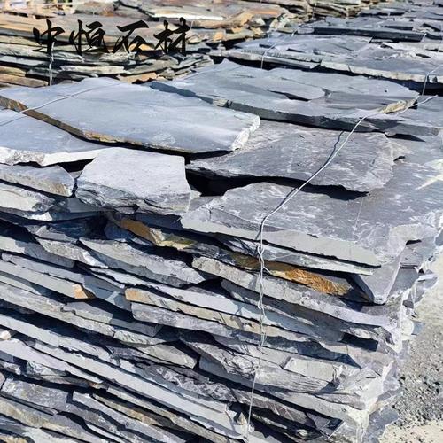 青石板碎拼不规则片石板岩文化石户外园林黑色防滑地铺石踏步石板